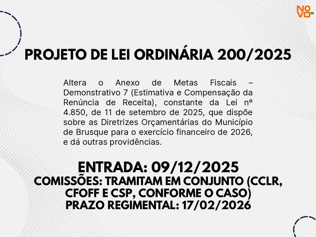 Entre a pressa e a cautela: regime de urgência pauta debate na Câmara de Brusque