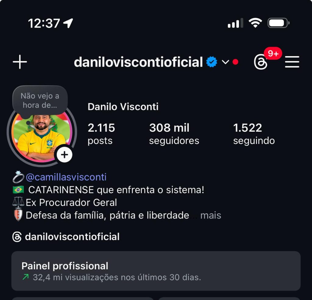 Com 32,4 milhões de visualizações em 30 dias, Danilo Visconti mostra força digital e avança politicamente