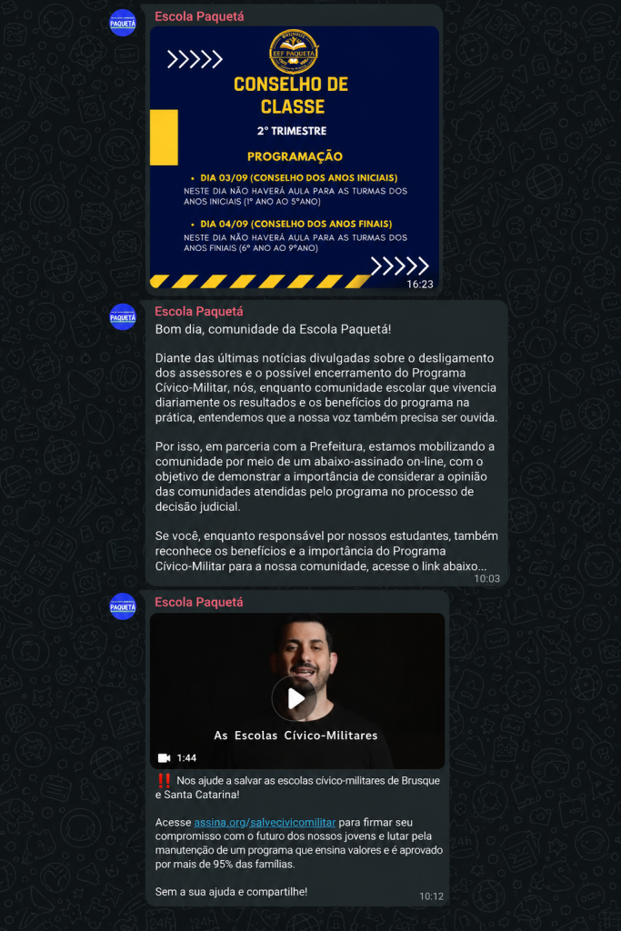 Exclusivo: Escola pública mobiliza pais em grupo oficial para apoiar abaixo-assinado lançado pelo prefeito